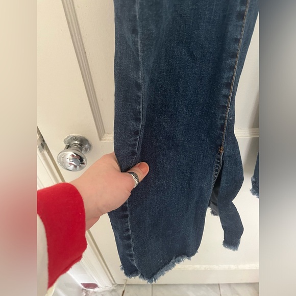 We the Free Dark Wash Wide Leg Flare Fringe Jeans - Picture 3 of 5